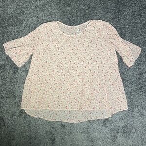 Pleione M Peach Floral Sheer Top Flowy Boho Fairy Style